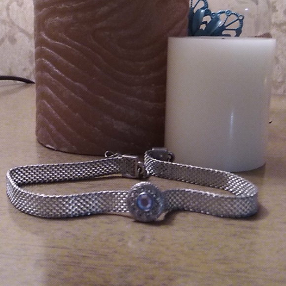 Mesh silver chocker w/ Sky blue stone - Picture 2 of 9